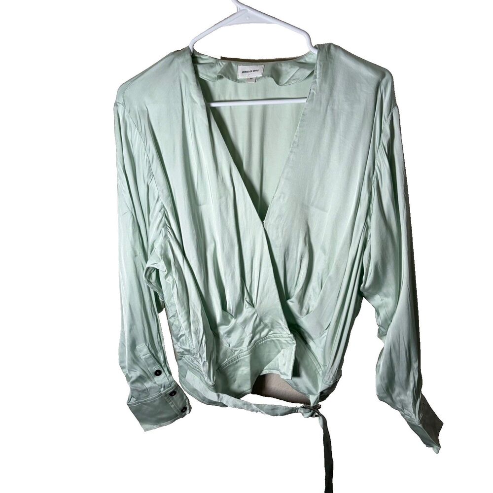 Revolve Song Of Style Women's XS Wrap Mint Cropped Satin Top Shirt Belted